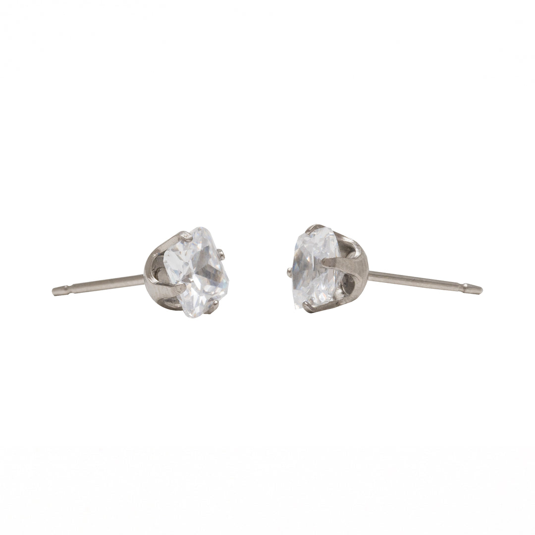 5*5MM Cubic Zirconia Princess Cut Allergy-Free Stainless Steel Ear Studs