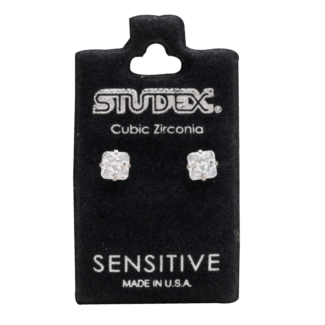 5*5MM Cubic Zirconia Princess Cut Allergy-Free Stainless Steel Ear Studs