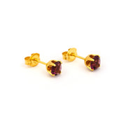 5MM February Amethyst 24K Pure Gold Plated Ear Studs