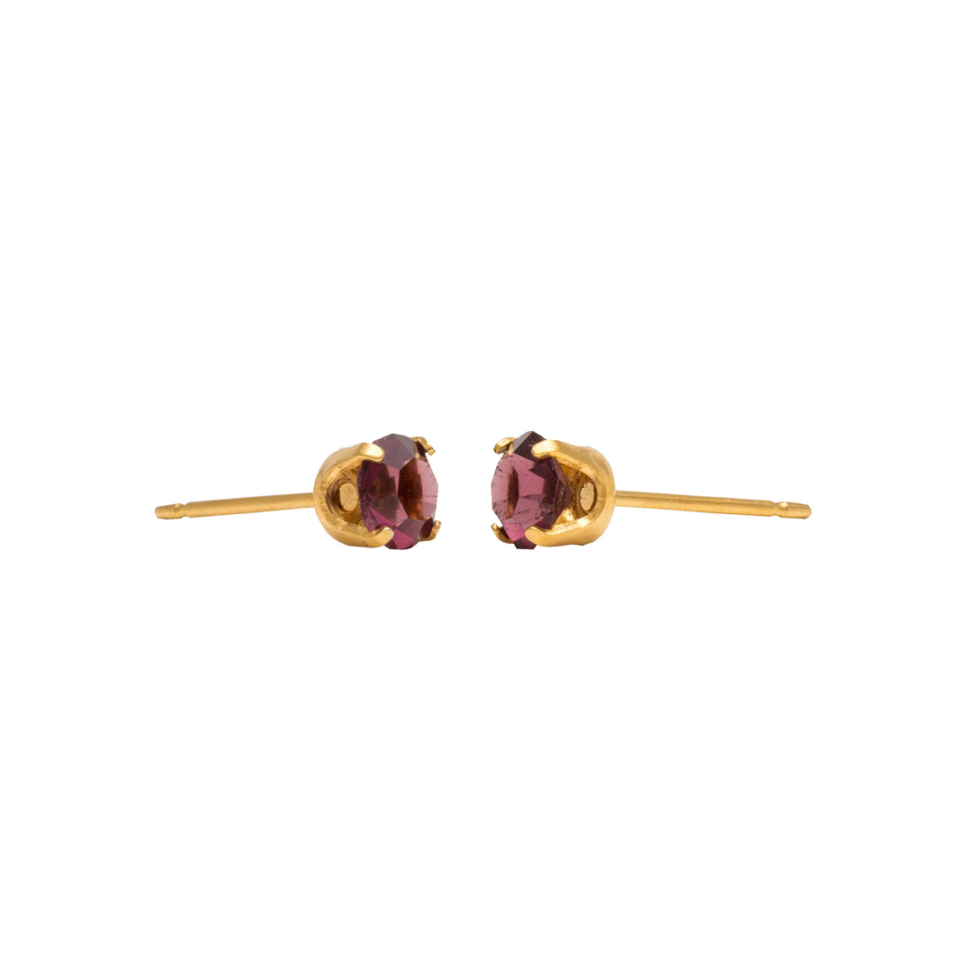 5MM February Amethyst 24K Pure Gold Plated Ear Studs
