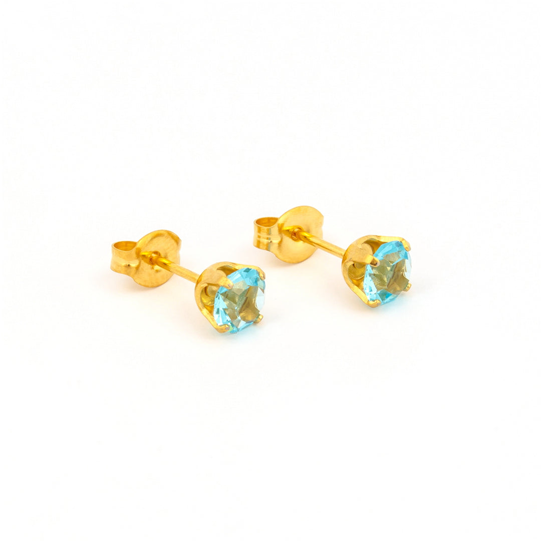 5MM March Aquamarine 24K Pure Gold Plated Ear Studs