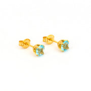 5MM March Aquamarine 24K Pure Gold Plated Ear Studs