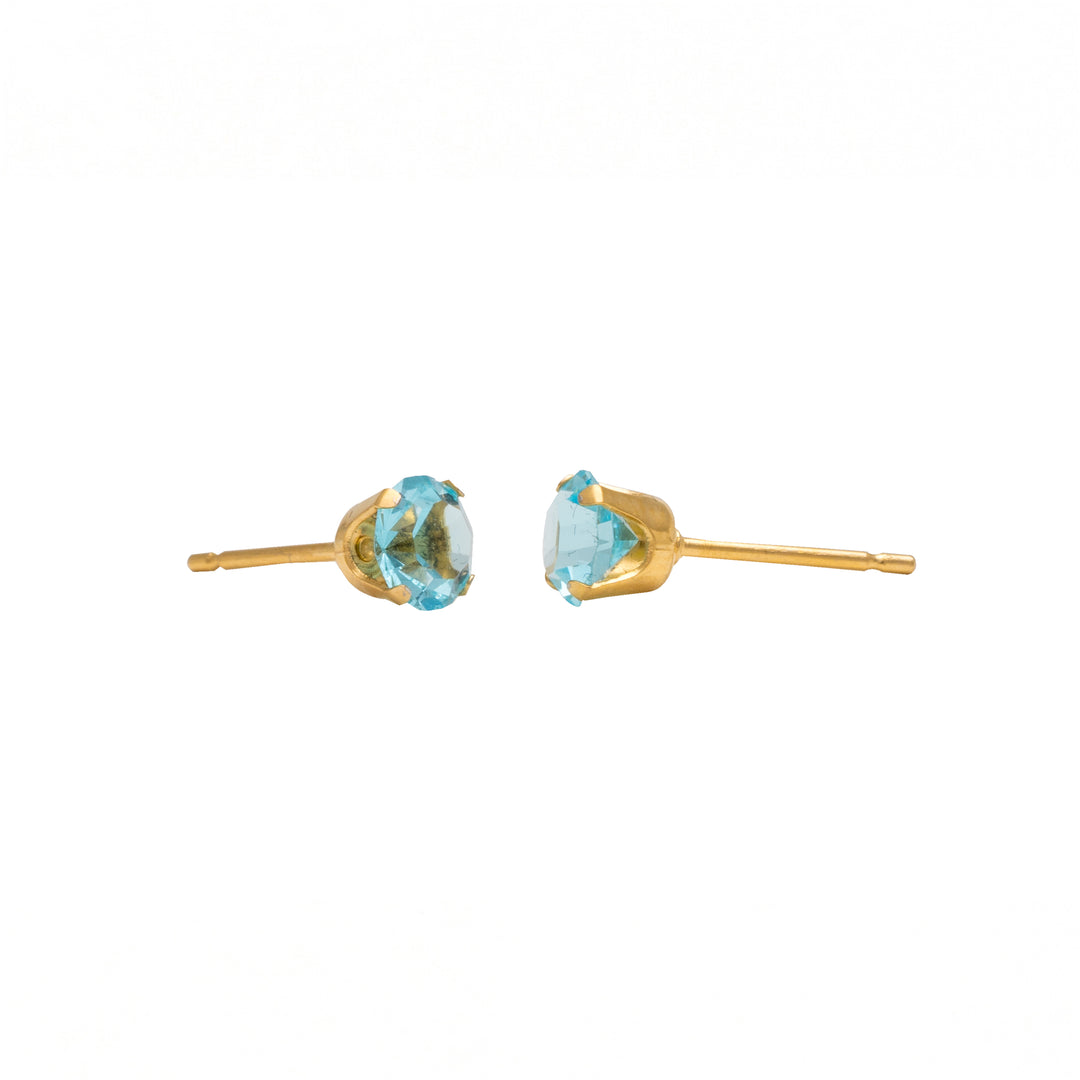 5MM March Aquamarine 24K Pure Gold Plated Ear Studs