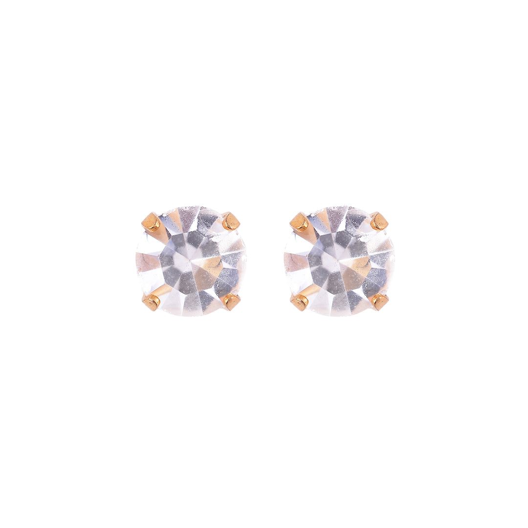 5MM April Crystal 24K Pure Gold Plated Ear Studs