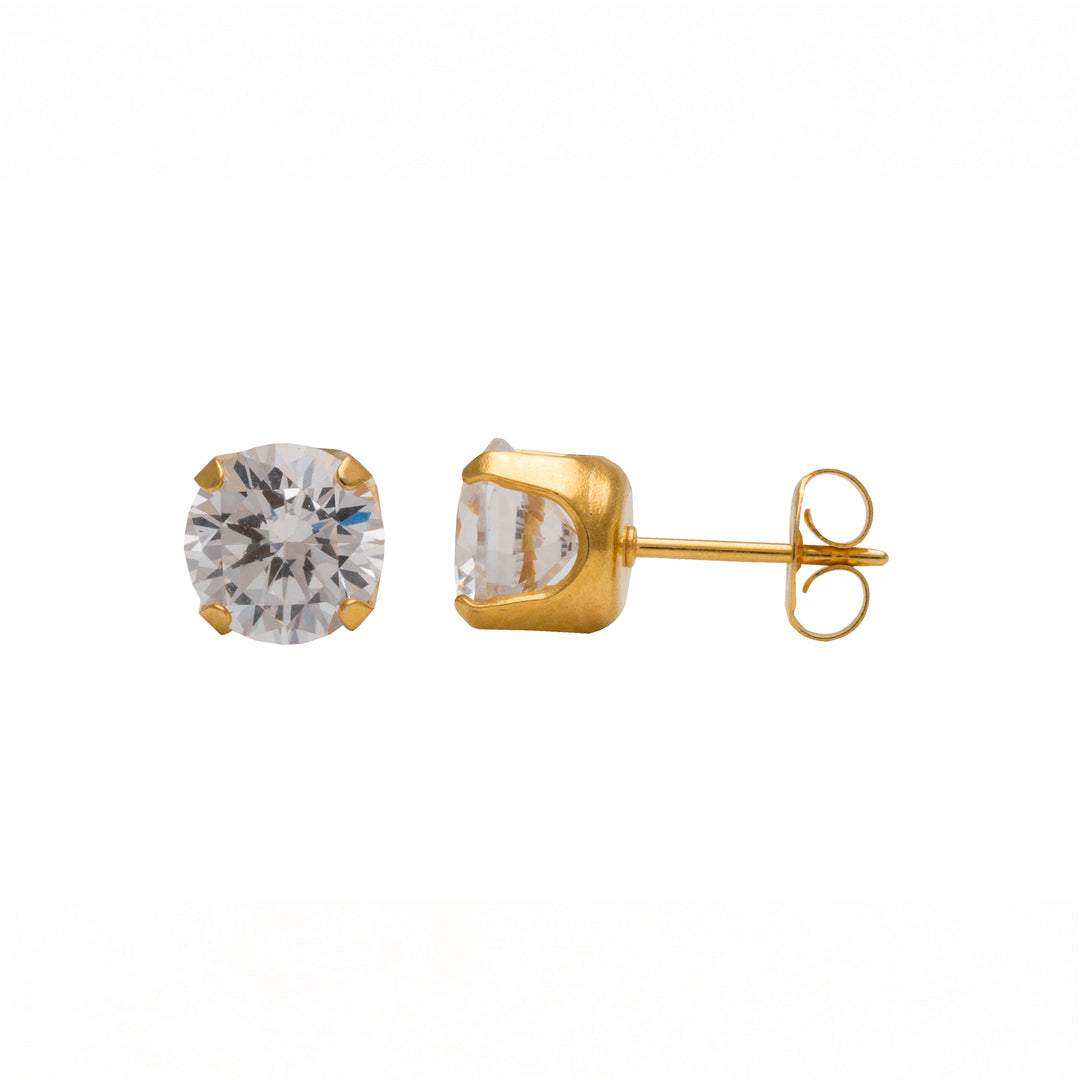 5MM April Crystal 24K Pure Gold Plated Ear Studs