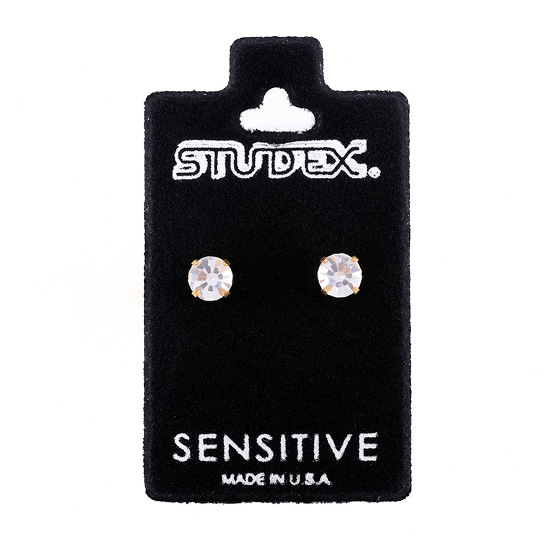 5MM April Crystal 24K Pure Gold Plated Ear Studs