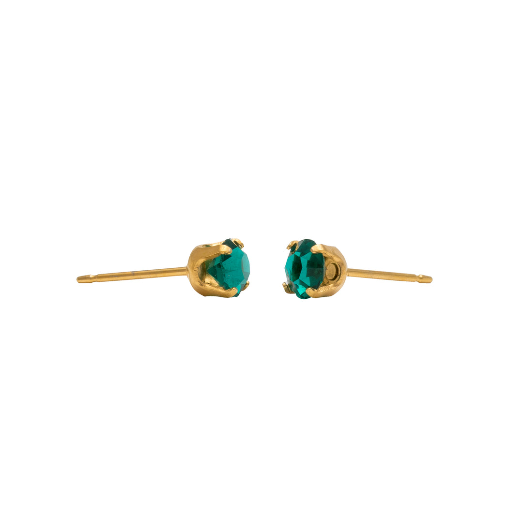 5MM May Emerald 24K Pure Gold Plated Ear Studs