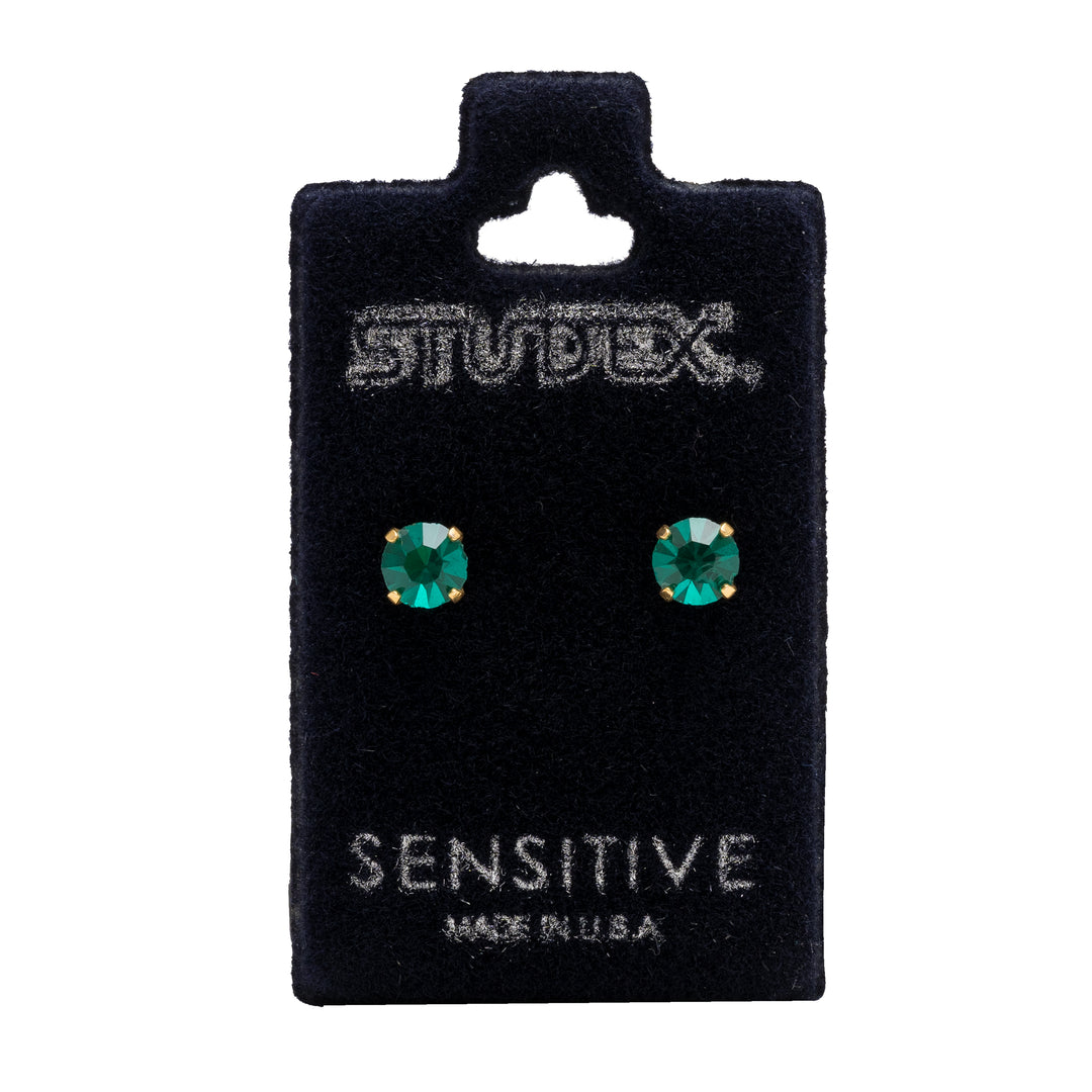 5MM May Emerald 24K Pure Gold Plated Ear Studs