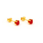 5MM July Ruby 24K Pure Gold Plated Ear Studs