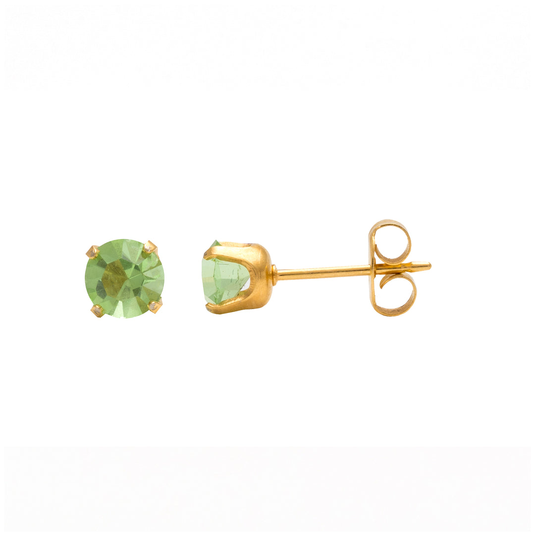 5MM August Peridot 24K Pure Gold Plated Ear Studs