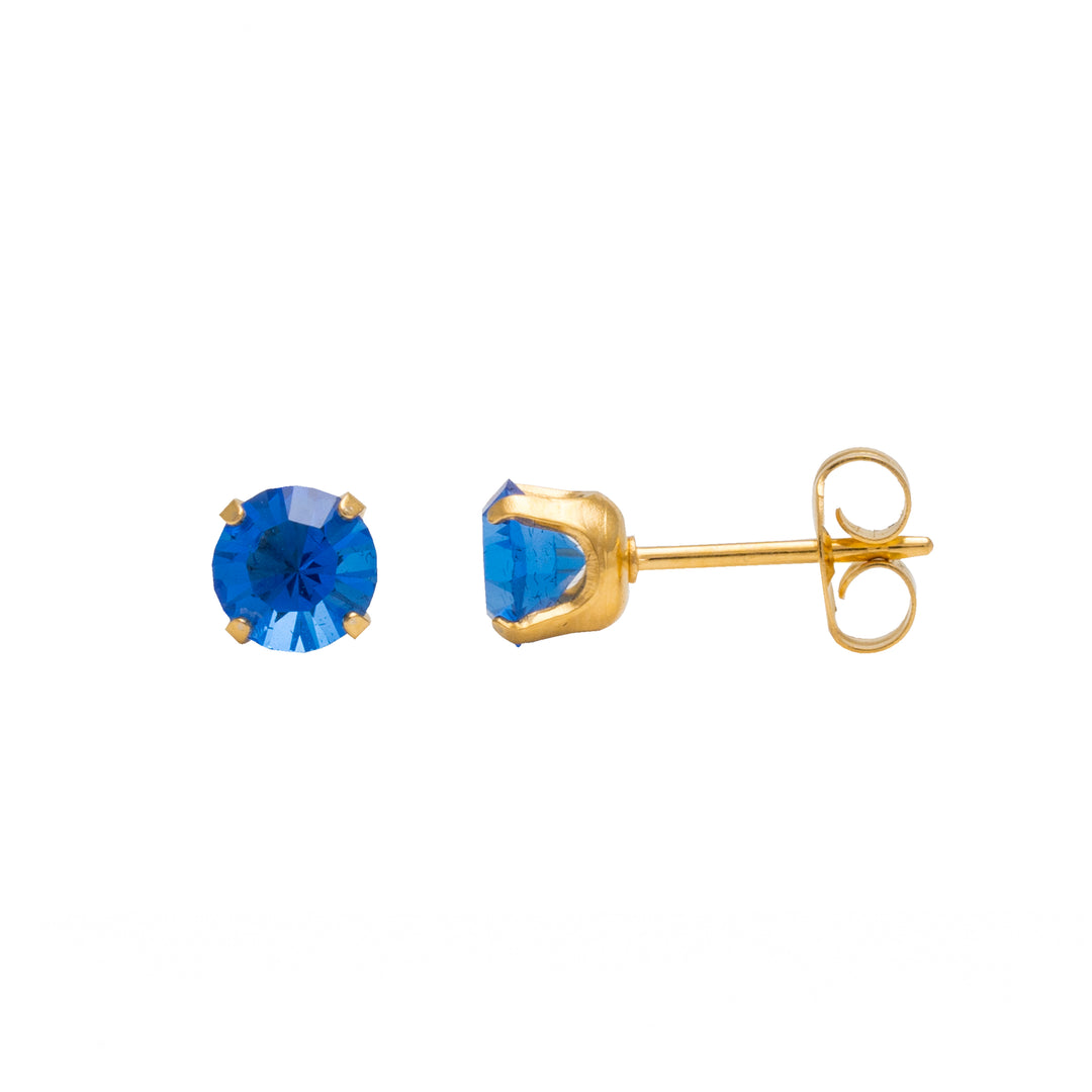 5MM September - Sapphire 24K Pure Gold Plated Ear Studs