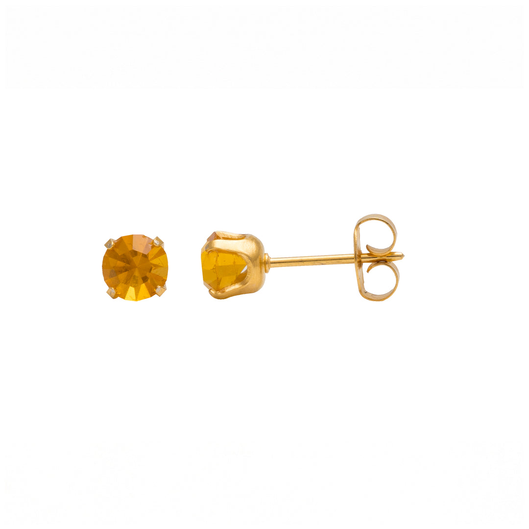 5MM November Topaz 24K Pure Gold Plated Ear Studs
