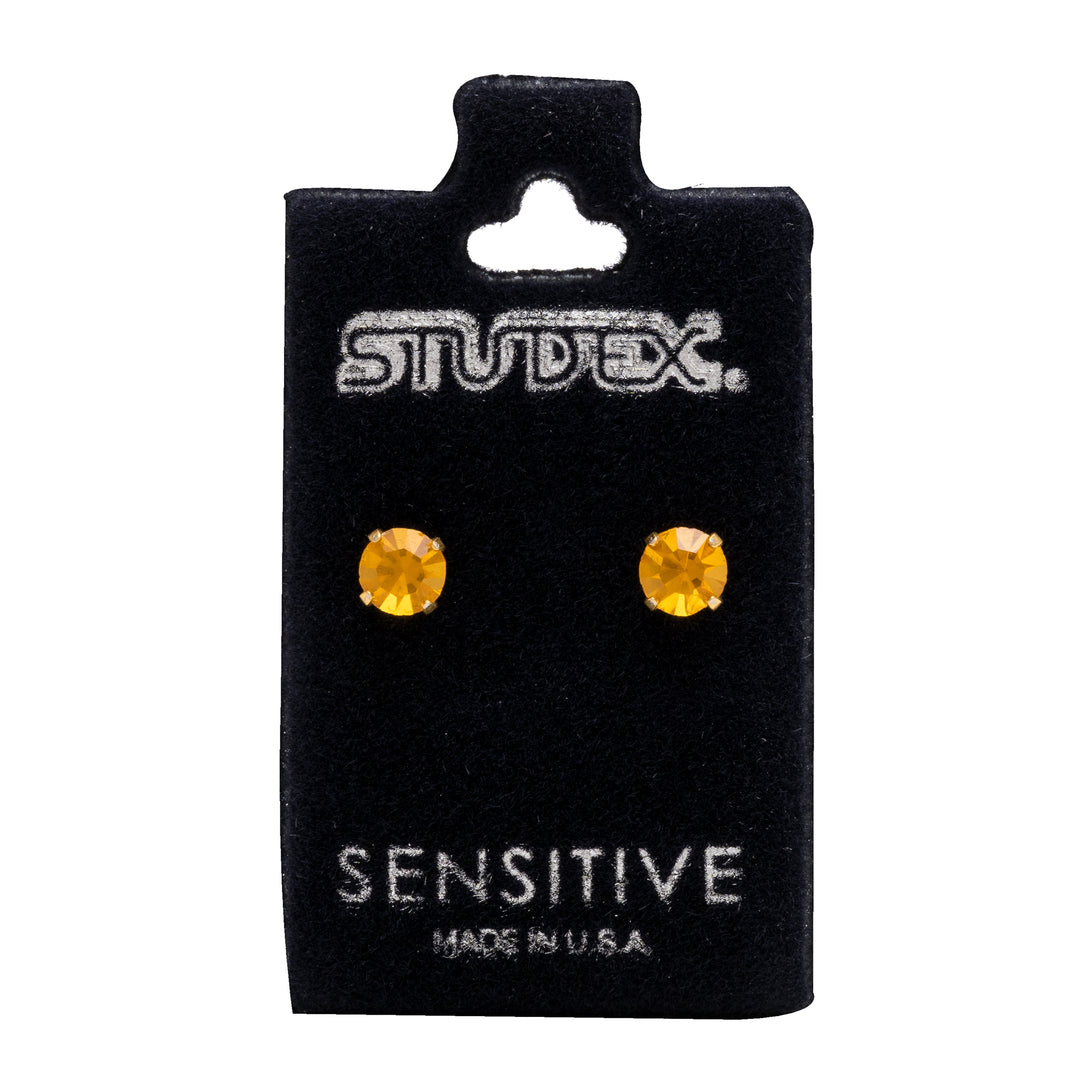5MM November Topaz 24K Pure Gold Plated Ear Studs