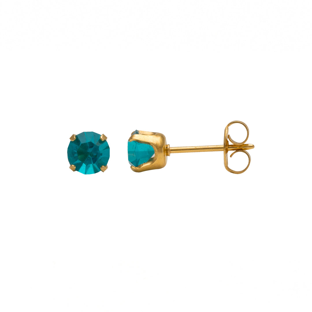 5MM December Blue Zircon 24K Pure Gold Plated Ear Studs