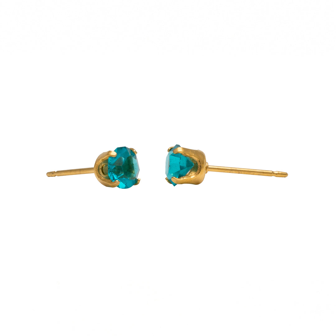 5MM December Blue Zircon 24K Pure Gold Plated Ear Studs