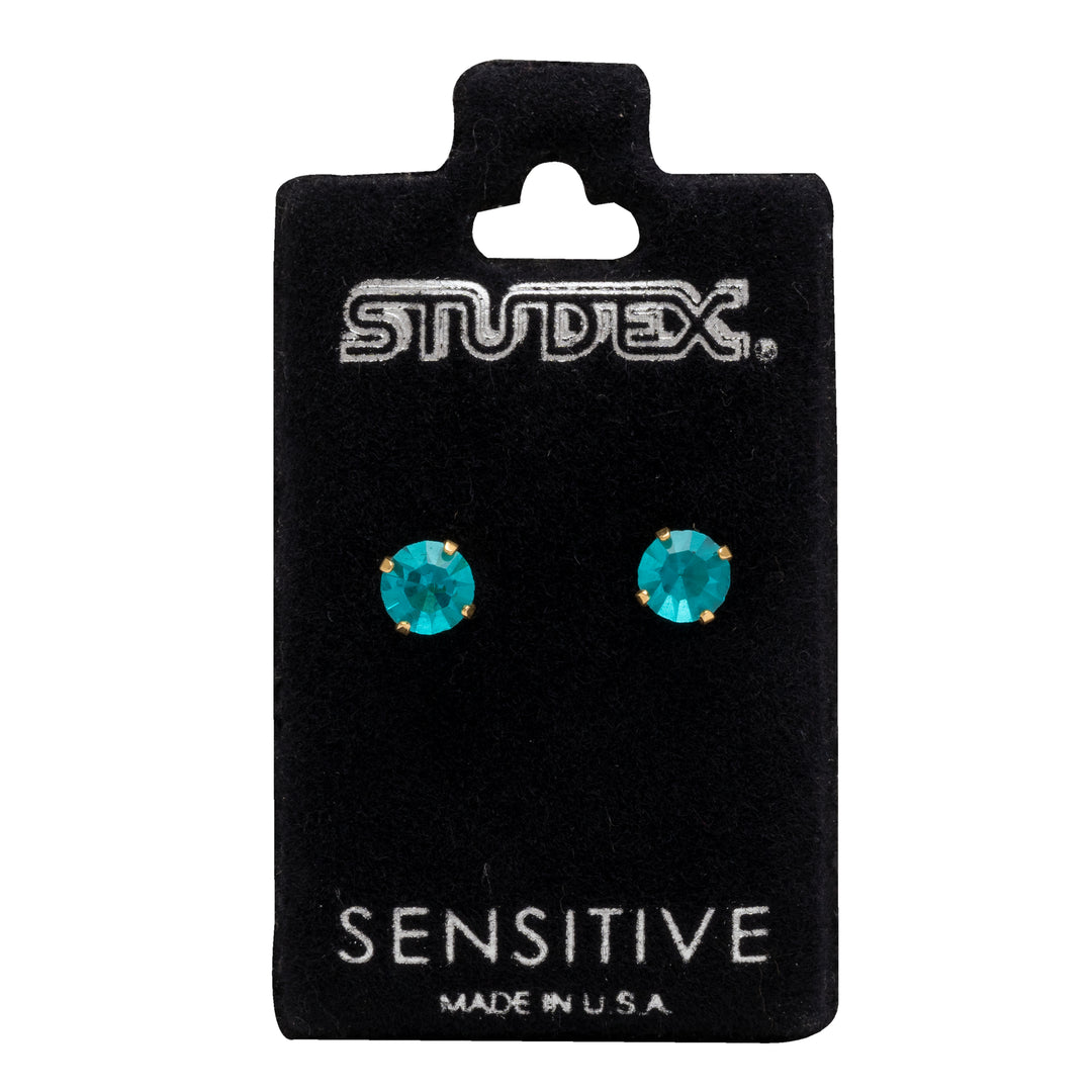 5MM December Blue Zircon 24K Pure Gold Plated Ear Studs