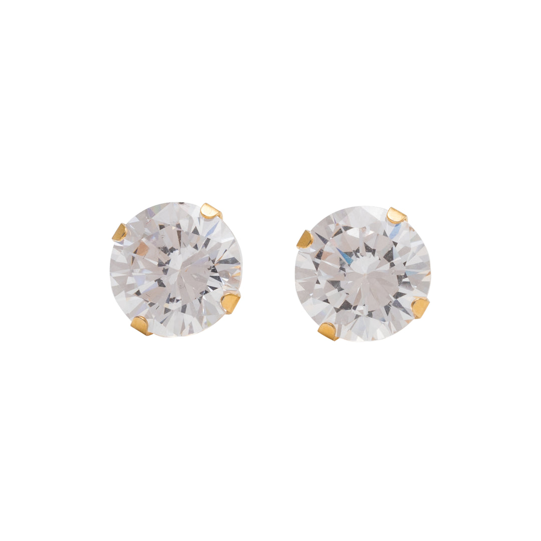 8MM Cubic Zirconia 24K Pure Gold Plated Ear Studs
