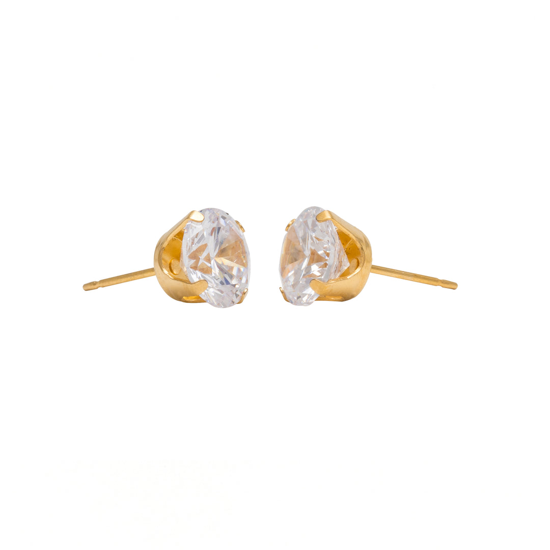 8MM Cubic Zirconia 24K Pure Gold Plated Ear Studs