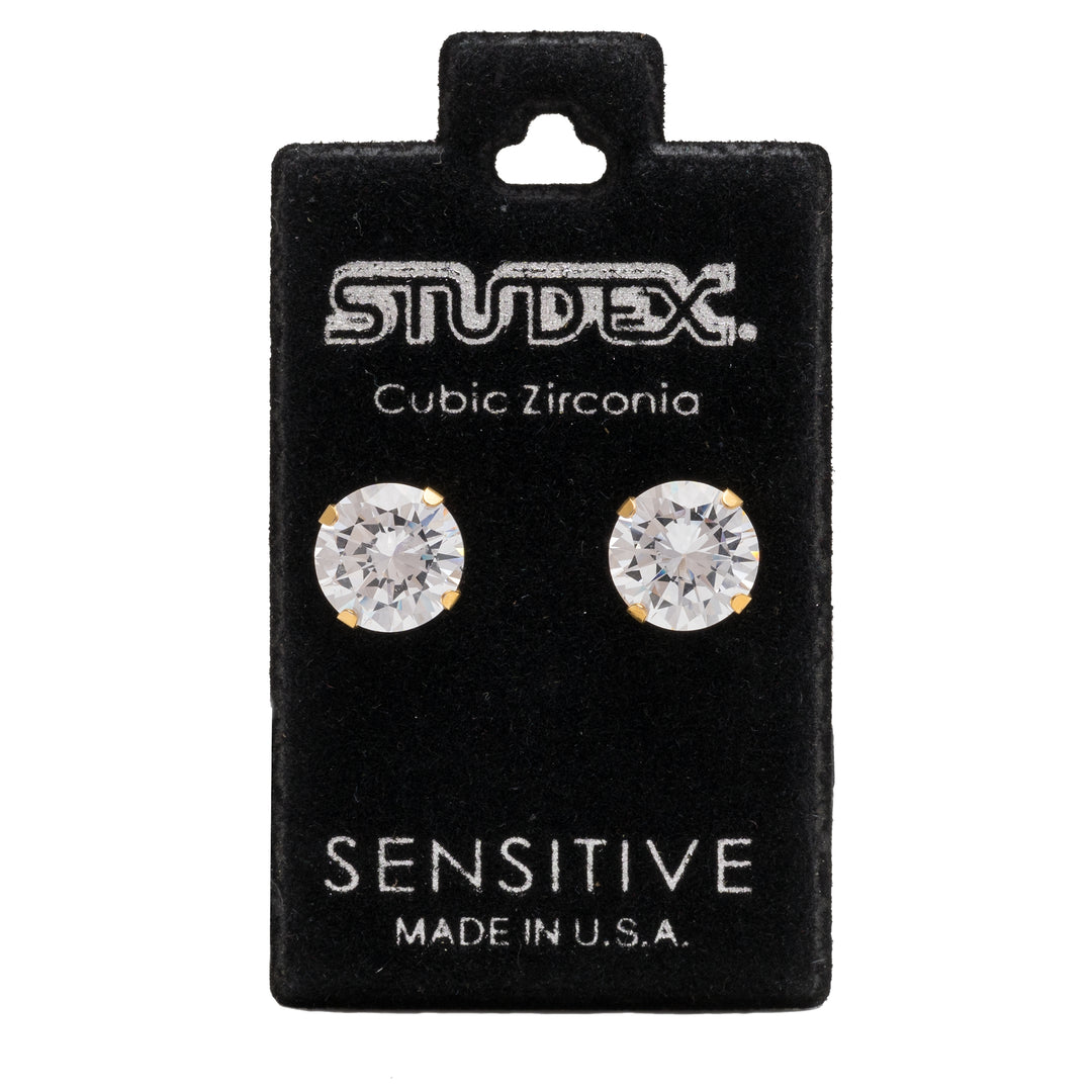 8MM Cubic Zirconia 24K Pure Gold Plated Ear Studs