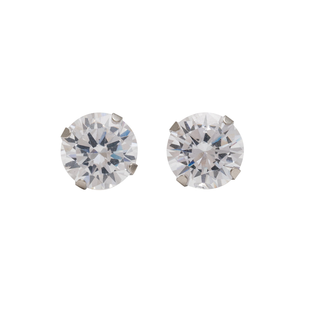 8MM Cubic Zirconia Allergy-Free Stainless Steel Ear Studs