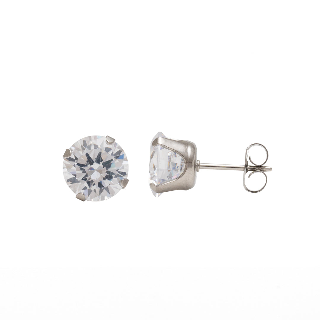 8MM Cubic Zirconia Allergy-Free Stainless Steel Ear Studs