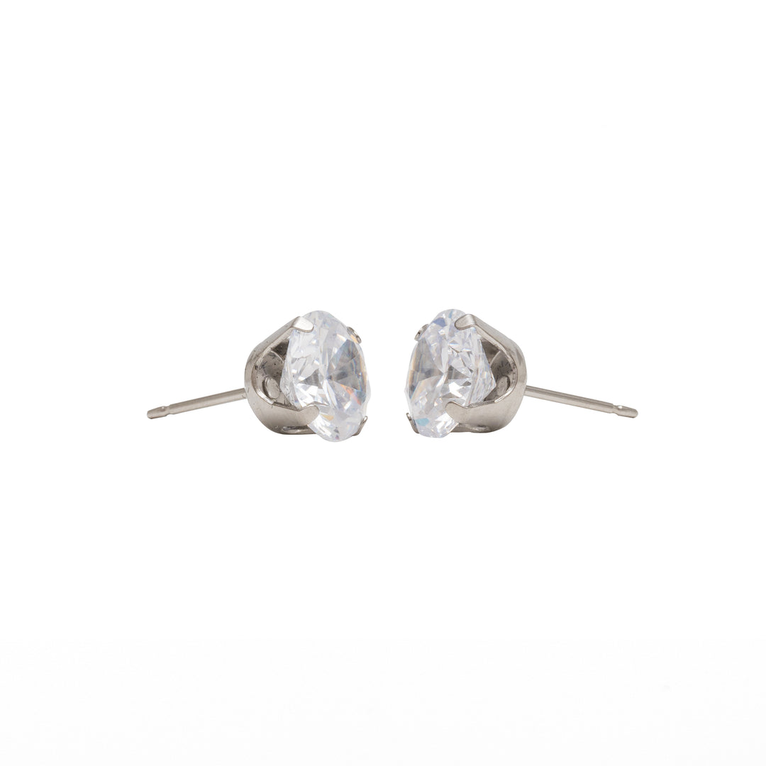 8MM Cubic Zirconia Allergy-Free Stainless Steel Ear Studs