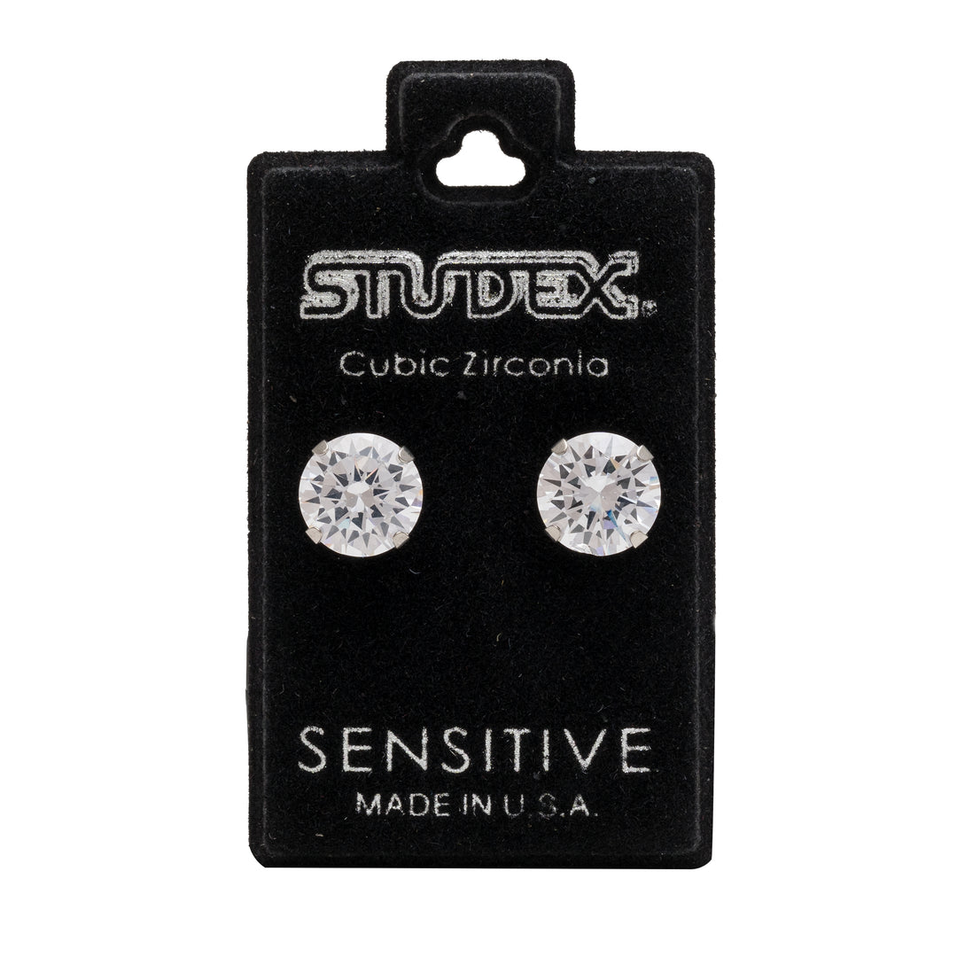 8MM Cubic Zirconia Allergy-Free Stainless Steel Ear Studs