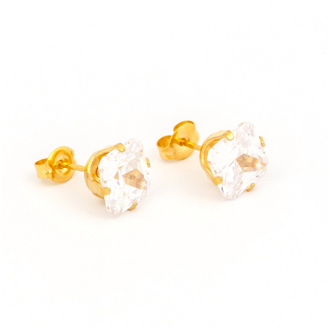 8*8MM Cubic Zirconia Princess Cut 24K Pure Gold Plated Ear Studs