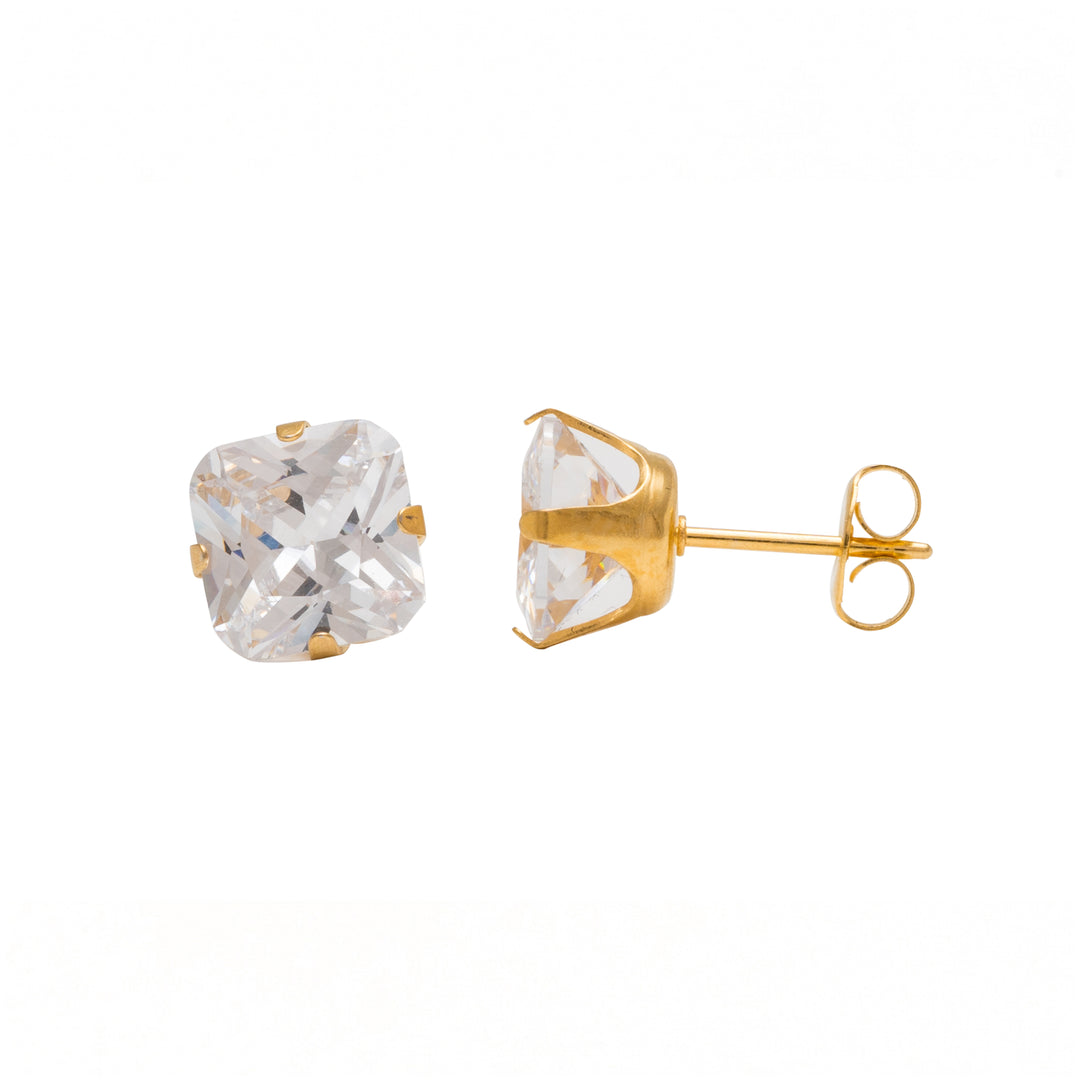 8*8MM Cubic Zirconia Princess Cut 24K Pure Gold Plated Ear Studs