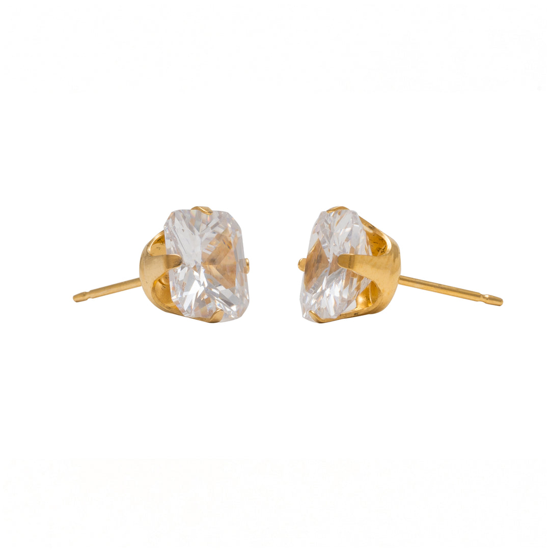 8*8MM Cubic Zirconia Princess Cut 24K Pure Gold Plated Ear Studs