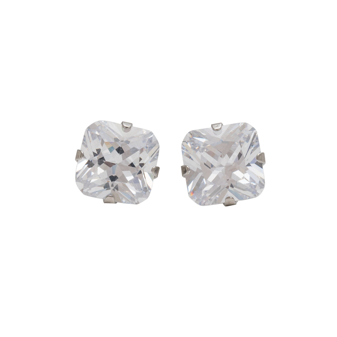 8*8MM Cubic Zirconia Princess Cut Allergy-Free Stainless Steel Ear Studs