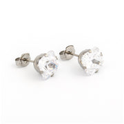 8*8MM Cubic Zirconia Princess Cut Allergy-Free Stainless Steel Ear Studs