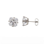 Load image into Gallery viewer, 8*8MM Cubic Zirconia Princess Cut Allergy-Free Stainless Steel Ear Studs
