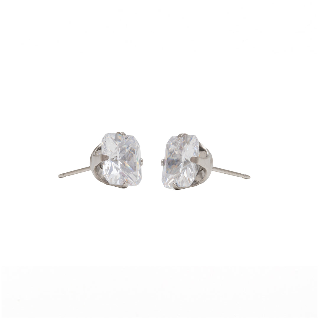 8*8MM Cubic Zirconia Princess Cut Allergy-Free Stainless Steel Ear Studs