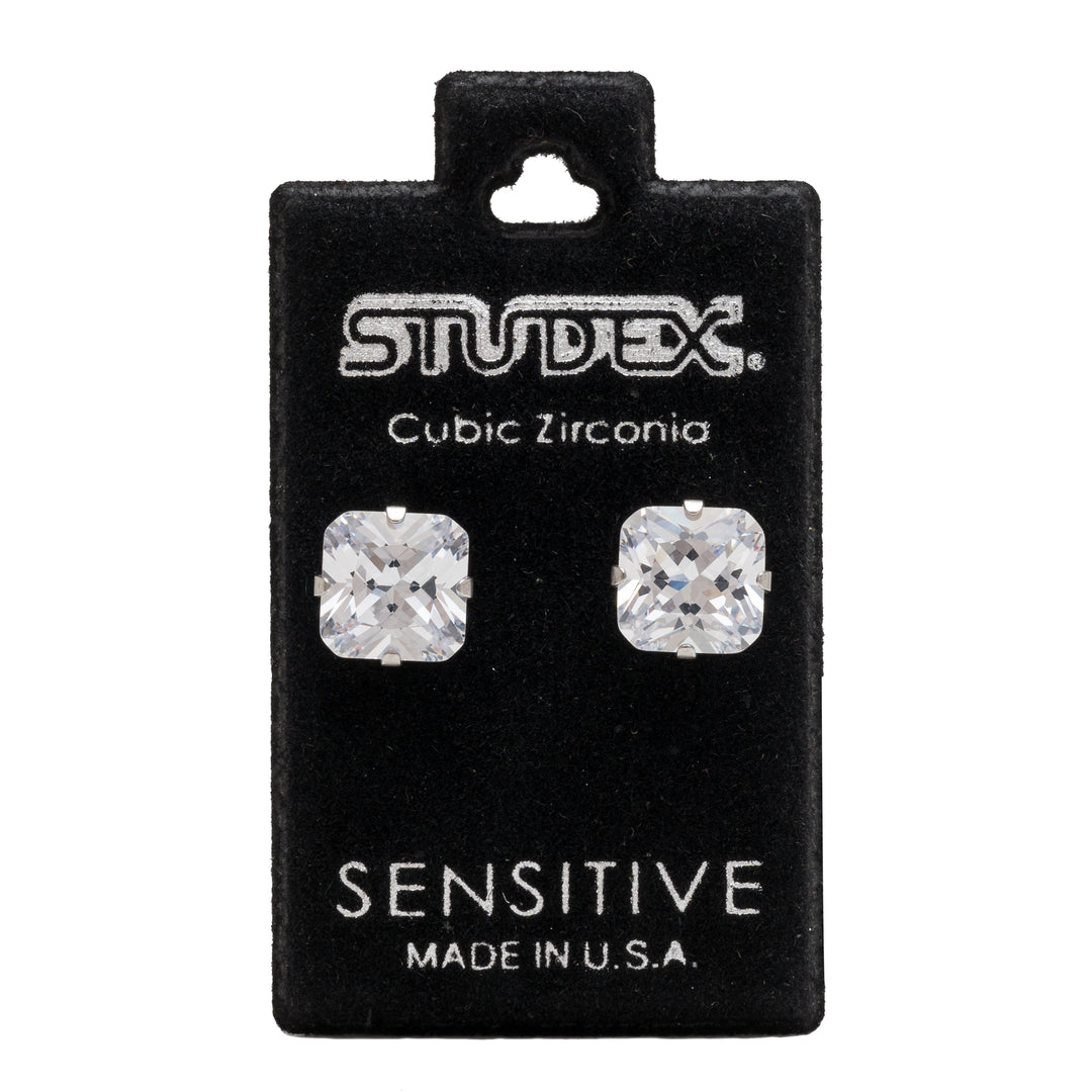 8*8MM Cubic Zirconia Princess Cut Allergy-Free Stainless Steel Ear Studs