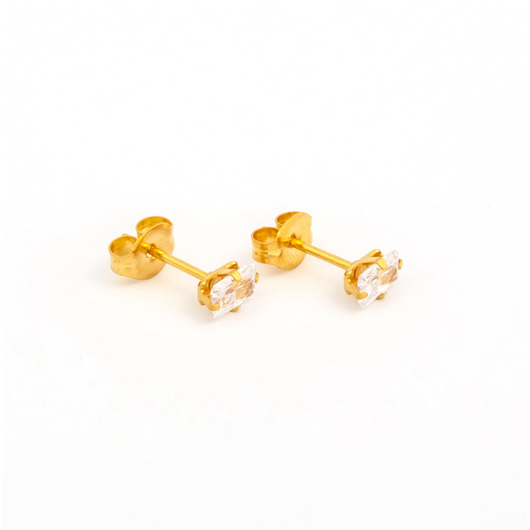 5*3MM Cubic Zirconia 24K Pure Gold Plated Ear Studs