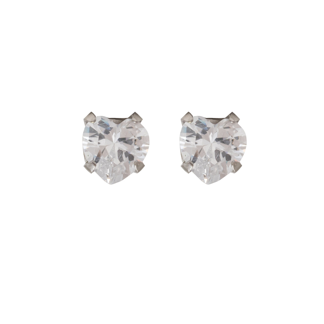 5*5MM Cubic Zirconia Heart Shape Allergy-Free Stainless Steel Ear Studs