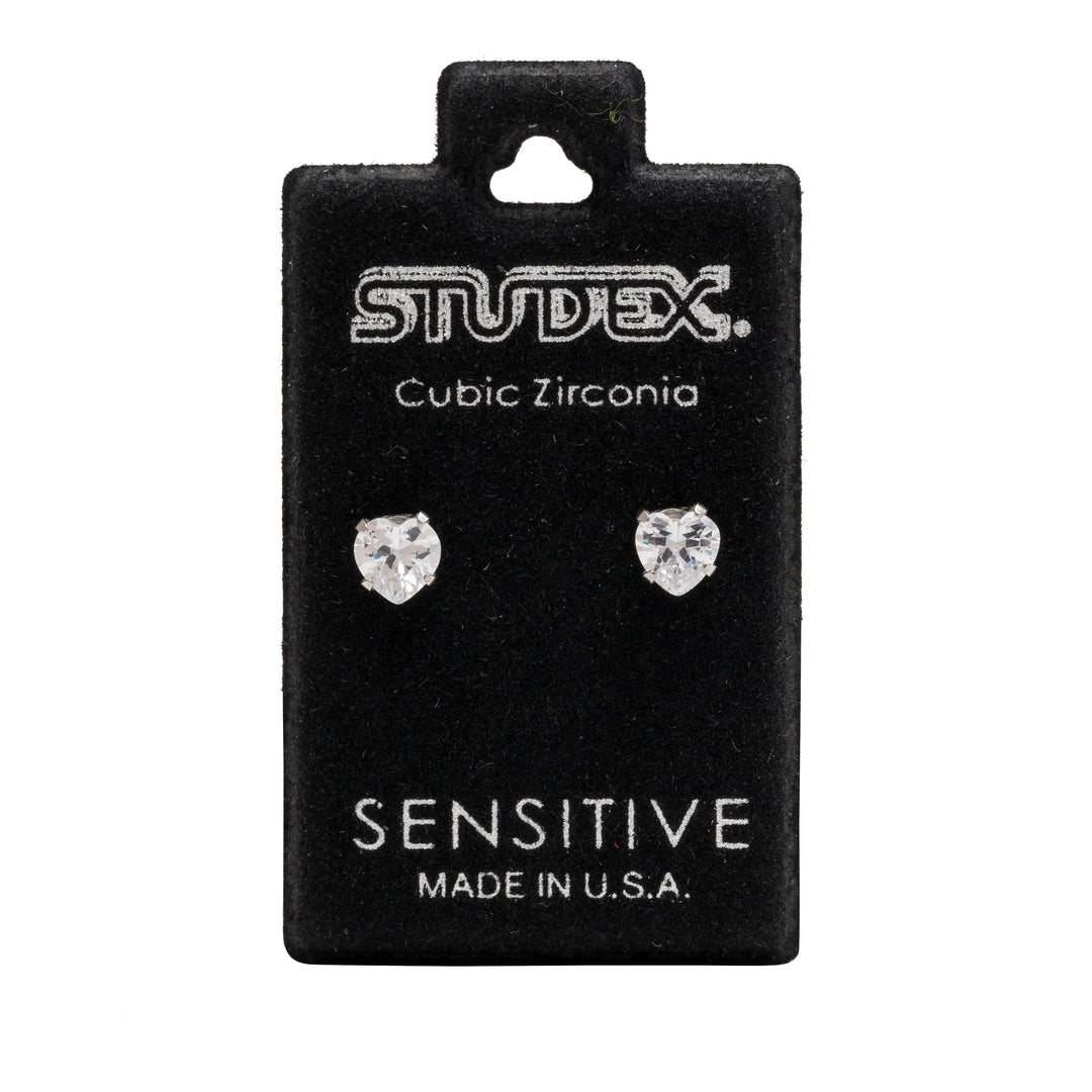 5*5MM Cubic Zirconia Heart Shape Allergy-Free Stainless Steel Ear Studs