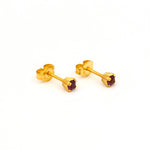 Load image into Gallery viewer, 3MM Amethyst February Birthstone 24K Pure Gold Plated Ear Studs For Kids

