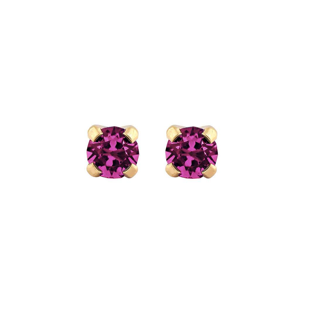 3MM Amethyst February Birthstone 24K Pure Gold Plated Ear Studs For Kids