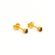 3MM Amethyst February Birthstone 24K Pure Gold Plated Ear Studs For Kids