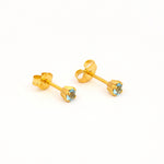 Load image into Gallery viewer, 3MM March Aquamarine Birthstone 24K Pure Gold Plated Ear Studs For Kids
