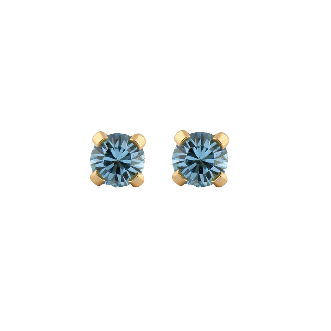 3MM March Aquamarine Birthstone 24K Pure Gold Plated Ear Studs For Kids