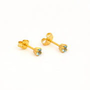 3MM March Aquamarine Birthstone 24K Pure Gold Plated Ear Studs For Kids