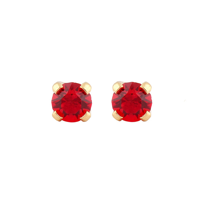 3MM -July Ruby Birthstone 24K Pure Gold Plated Ear Studs For Kids