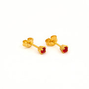 3MM -July Ruby Birthstone 24K Pure Gold Plated Ear Studs For Kids