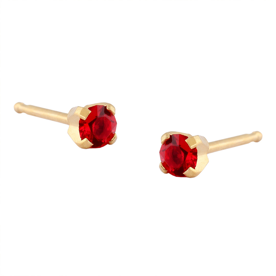 3MM -July Ruby Birthstone 24K Pure Gold Plated Ear Studs For Kids