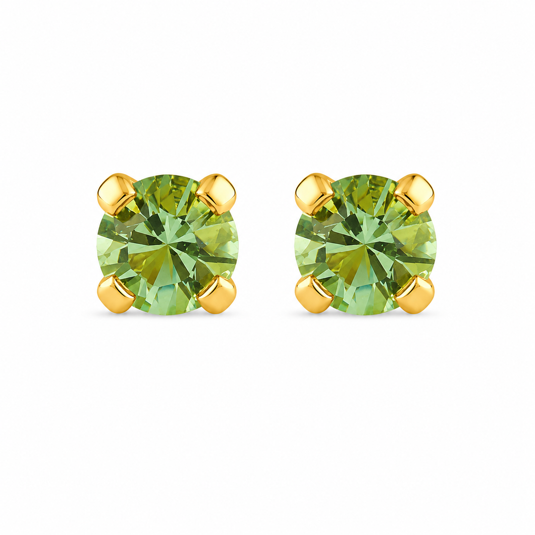 3MM Ð August Peridot Birthstone 24K Pure Gold Plated  Ear Studs For Kids