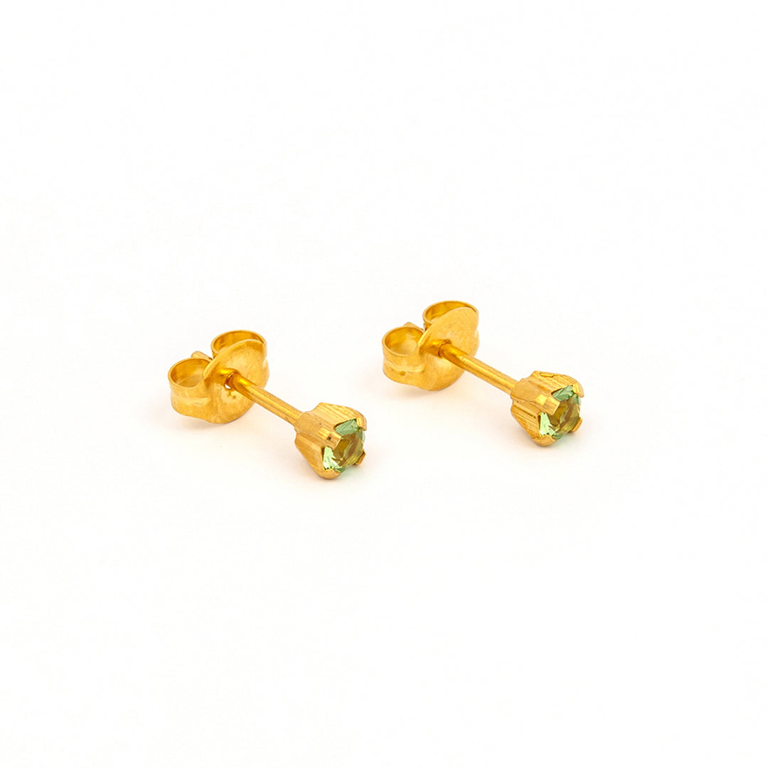 3MM Ð August Peridot Birthstone 24K Pure Gold Plated  Ear Studs For Kids