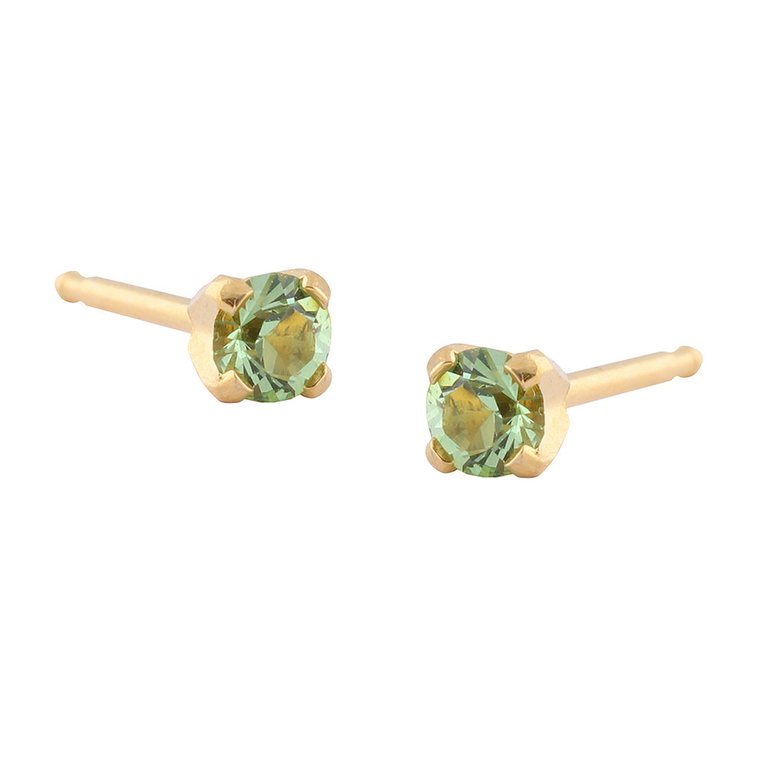 3MM Ð August Peridot Birthstone 24K Pure Gold Plated  Ear Studs For Kids